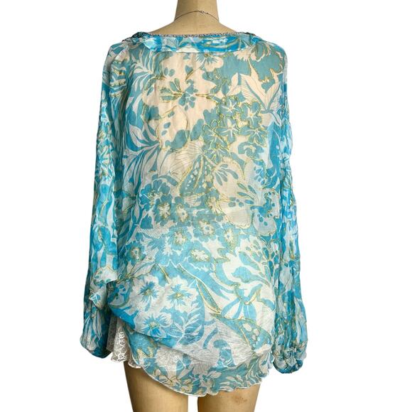 Anie Turquoise Beaded Fairycore Blouse Boho Size Medium - Picture 2 of 9